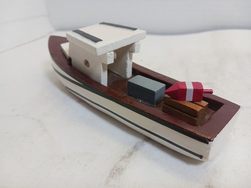 Handmade wooden model Lobster boat, marine vessel decoration 6" Long - Afbeelding 3 van 11