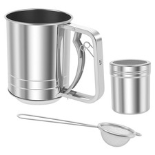 3 in 1 Flour Sifter for Baking, 3 Cup Stainless Steel Double Layer Fine Mesh ...