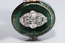 Antique Circa 1920s 14k Gold Art Deco Natural Diamond Decorated Ring