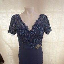 Alyce Paris Blue Sequin Beaded Lace A-Line Gown Polyester Regular Size 10 Lot 13