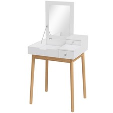 HOMCOM Dressing Table with Flip-up Mirror, Makeup Desk with 2 Drawers and Pine