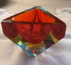 Vintage Flavio Poli Seguso Murano Sommerso Art Glass Faceted Prism Ashtray Red