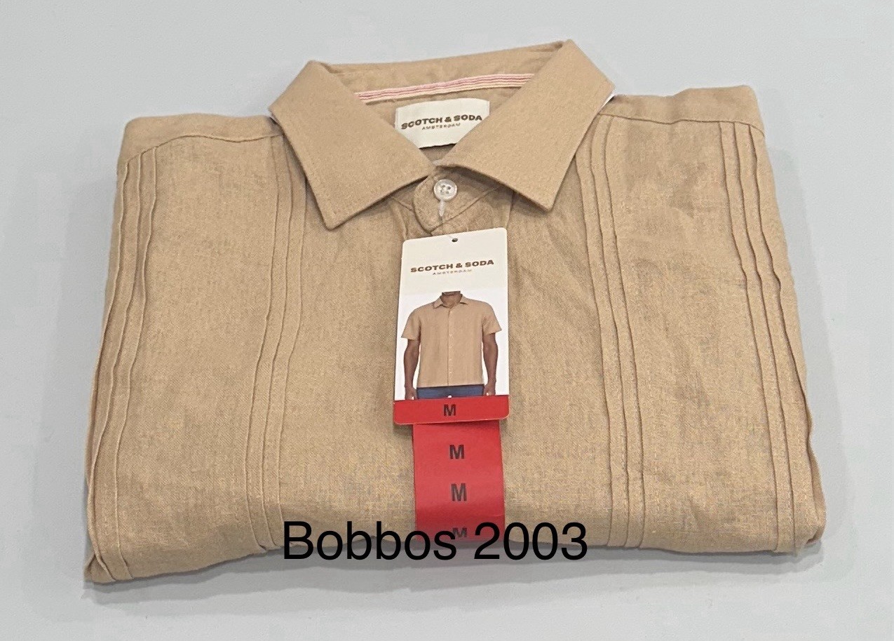 Scotch & Soda Men's Linen Blend Short Sleeve Woven Shirt, Tan, Size M