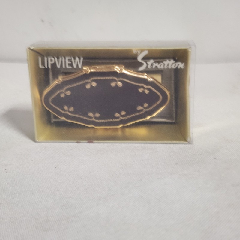 vintage Stratton "Lipview" lipstick holder and mirror New In Box Black Gold