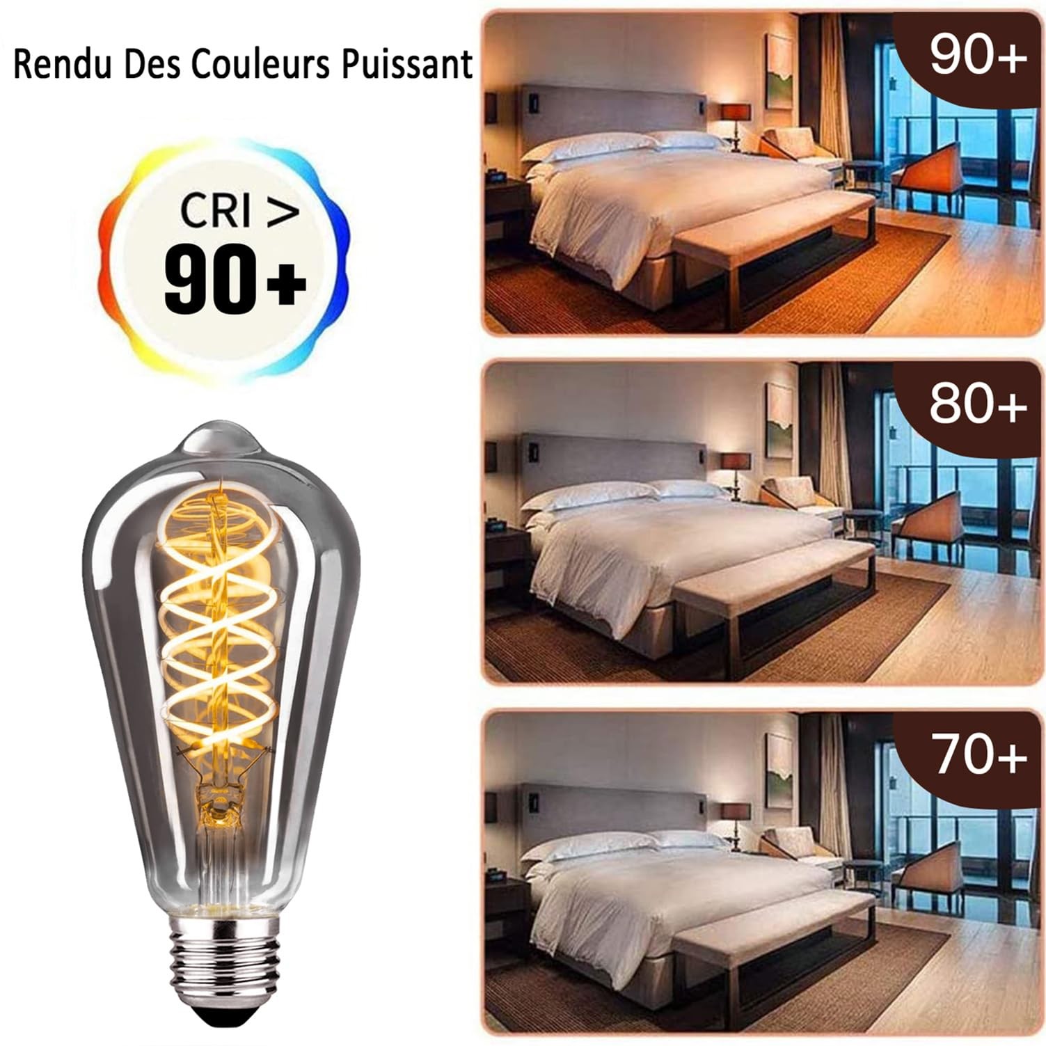 Lampe LED Rétro E27 ST64 4W à intensité variable avec filament ambré basse consommation - 4