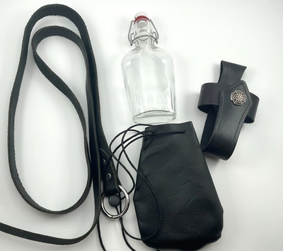 Renaissance Fair Medieval Lot with Festival Glass Flask, Holster Strap and Pouch