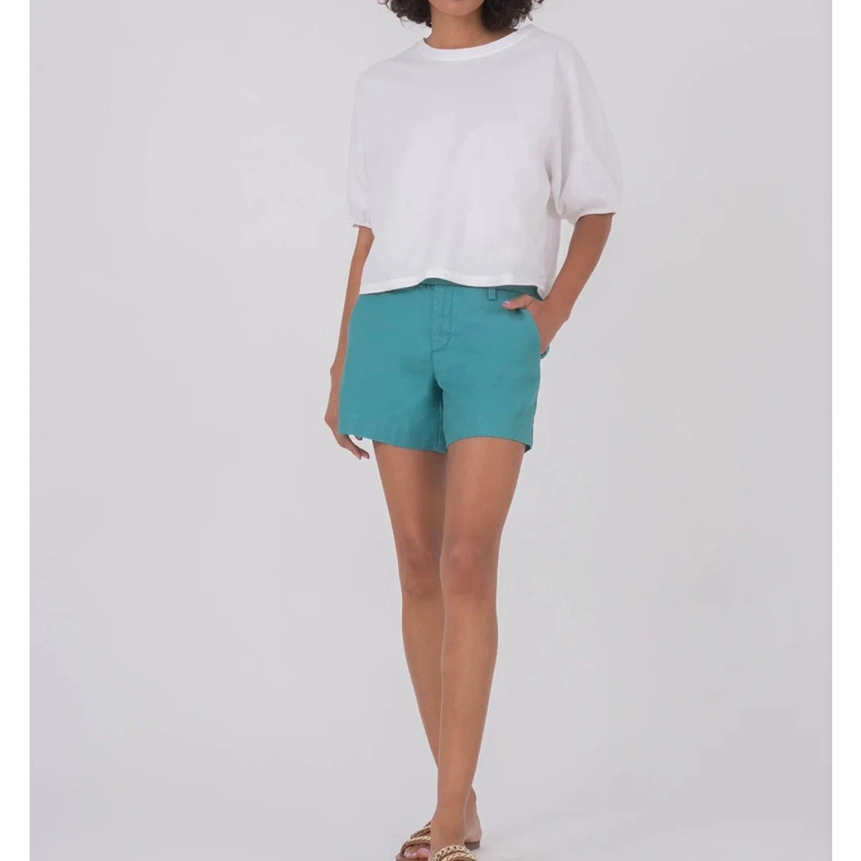 Level 99 Teal Linen Shorts Size 32 Tailored