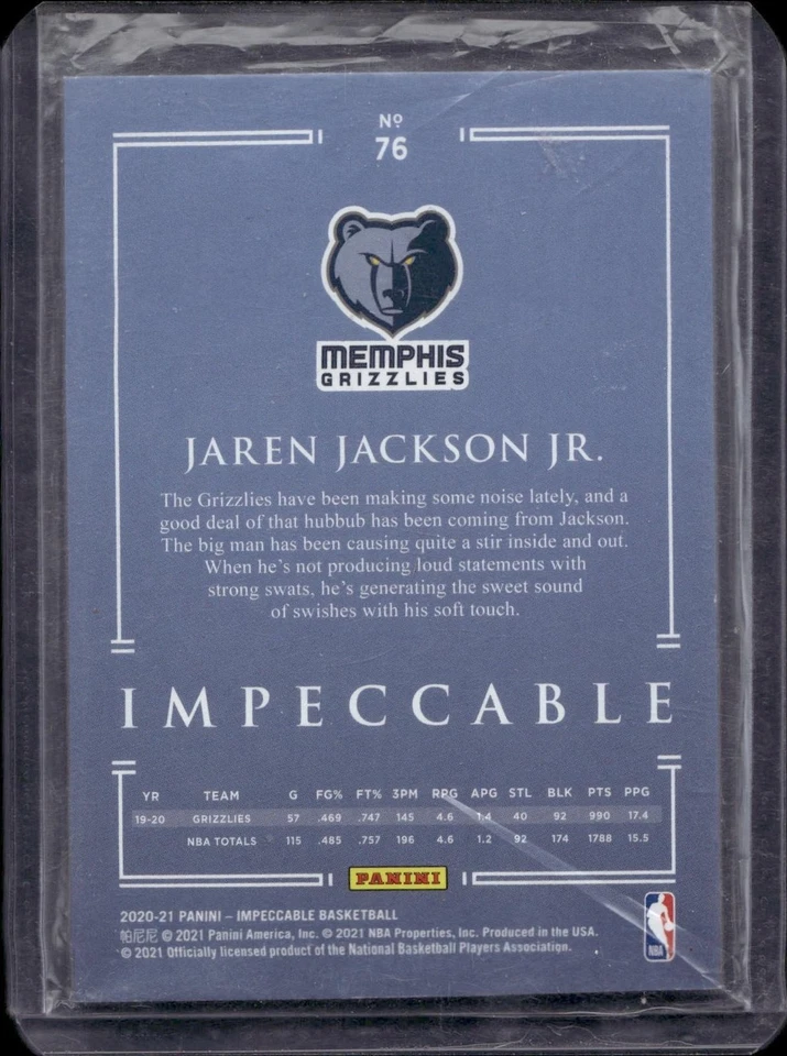 2020-21 Panini Impeccable #76 Jaren Jackson Jr. Silver #/75 - Image 2 of 2