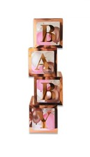 Image of Set Of 4 Rose Gold Baby Balloon Boxes 30cmX30cm - Personalised Your Own Message