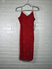 NWT Almost Famous M Red Lace Bodycon Midi Dress Y2K