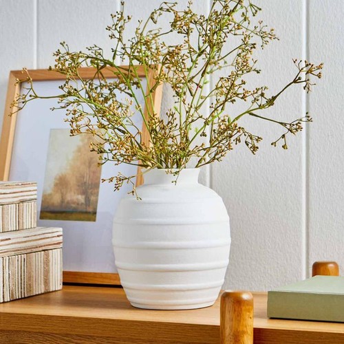 Textured Ceramic Vase Ribbed Design Flower Arrangement Home Decor Indoor New - Picture 3 of 6