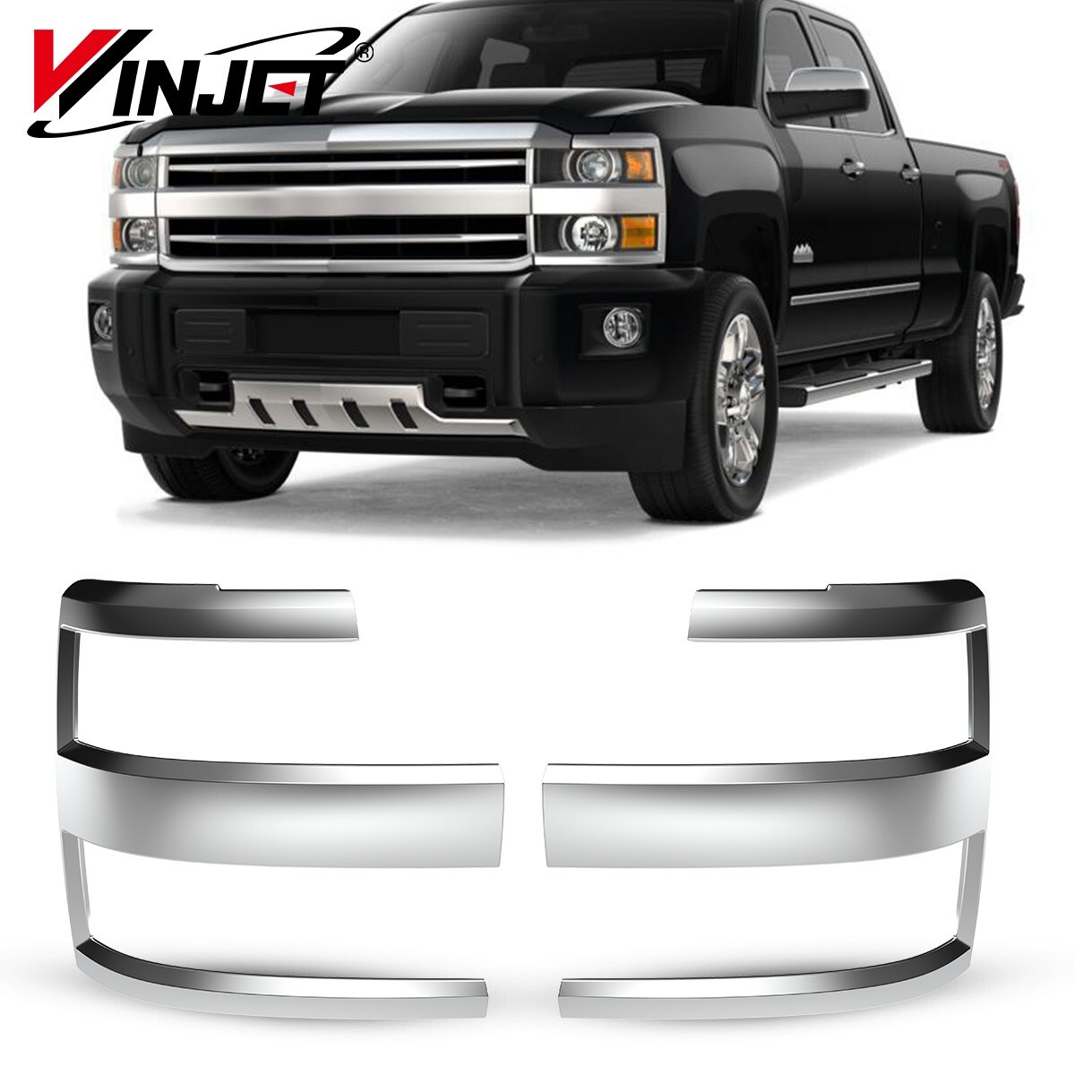 Headlight Bezels For Chevy Silverado 2014-2018 - Black ABS Lamp Guard Trim Covers