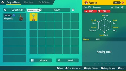 Legitimate 5 Max IV Shiny Hidden Ability Fuecoco Pokemon Scarlet & Violet - Picture 5 of 5
