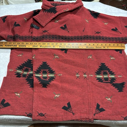 Free People X CAPULET Jacket Womens Large Red Coat Poncho Cozy Aztec Southwest - Picture 9 of 10