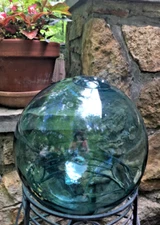 JAPANESE FISHING FLOAT Rope Net Hand-blown GREEN GLASS BALL, 38" Hokuyo Glass Co