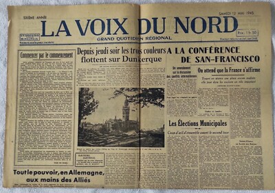Zeitung La Voix Du Nord Ausgabe Samstag 12. Mai 1945 Vintage Retro 