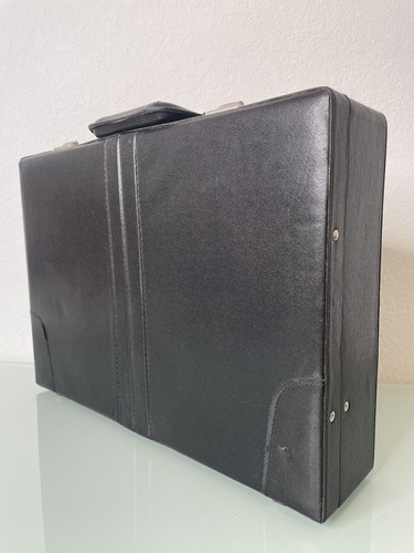 Executive Briefcase Faux Leather Attaché Case Traditional Business Bag Black - Picture 10 of 14