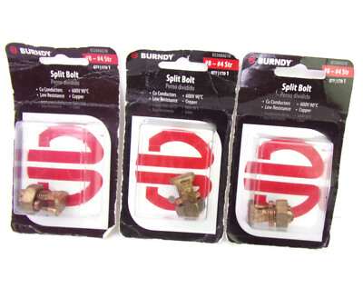 3 Packs #8 - #4 Str Split Bolt Connectors Burndy KS20BAG1R New In Package