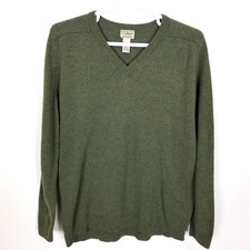 L.L. Bean Men 100 Lambs Wool Pullover Sweater Size XL Tall Olive Green V Neck