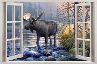 Moose Window View Decal WALL STICKER Home Decor Art Mural Forest Animals 002