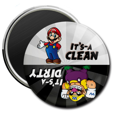 Dishwasher Magnet (MARIO/WARIO) Clean/Dirty 2.25 inch Nintendo Super Bros NEW!