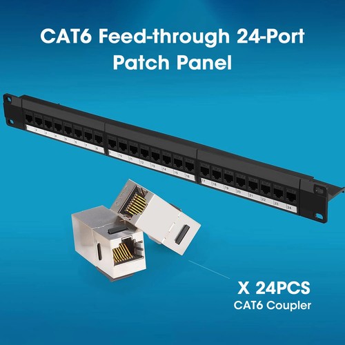 Patch Panel 24 Port Cat6 Cat6a Cat7 with Inline Keystone 10G, RJ45 Coupler Patch - Picture 20 of 22