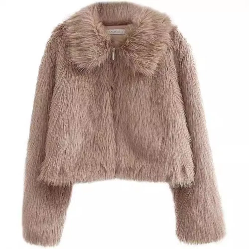 Women' Faux Fur Short Long Sleeve Jacket Zipper Warm Coat Faux Fur - Foto 2 di 28