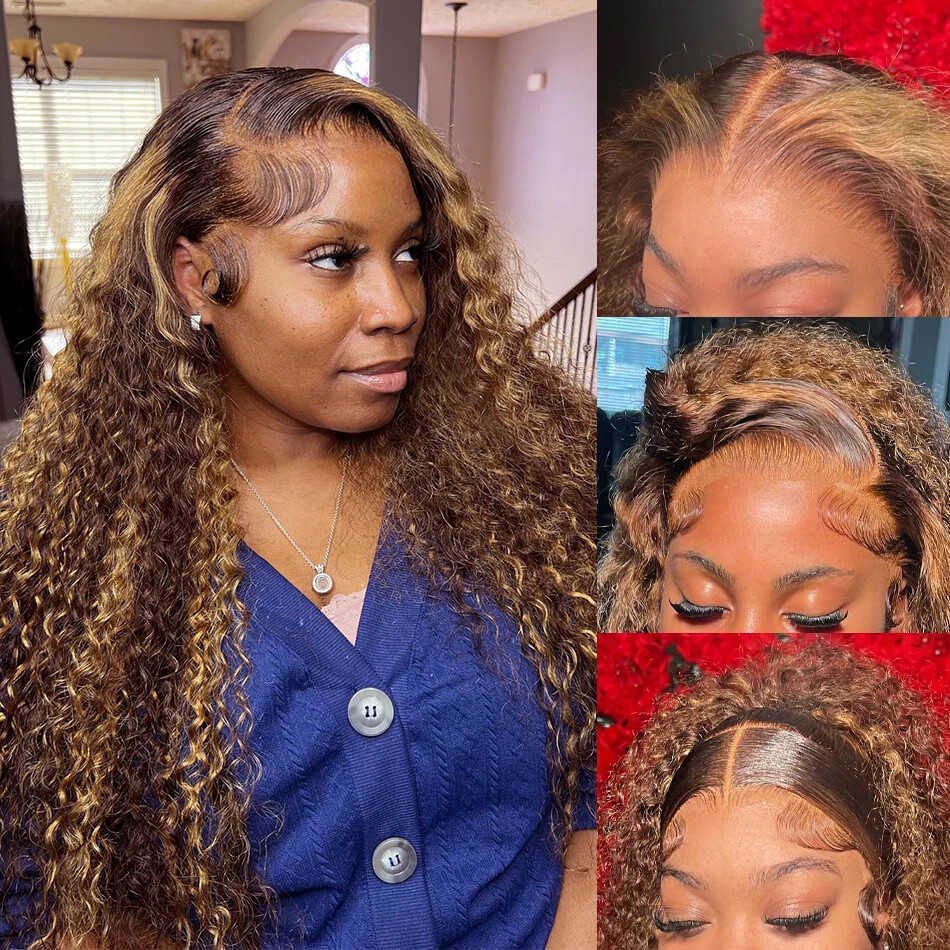 Ombre Highlight Curly HD Lace Front Wig 4/27 Colored Deep Wave Human
