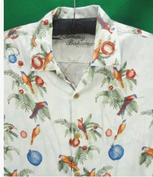Tommy Bahama Season's Greetings MEDIUM button front Hawaiian shirt M