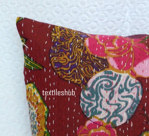 18 x18 Inches Cushion Cover India Handmade Floral Cotton Kantha Pillow Covers UK - Picture 15 of 53