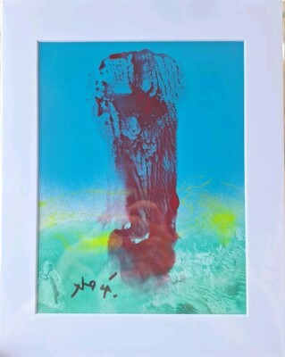 Original ART CREECH Surrealist Painting Abstract Face Monoprint Spray Paint 