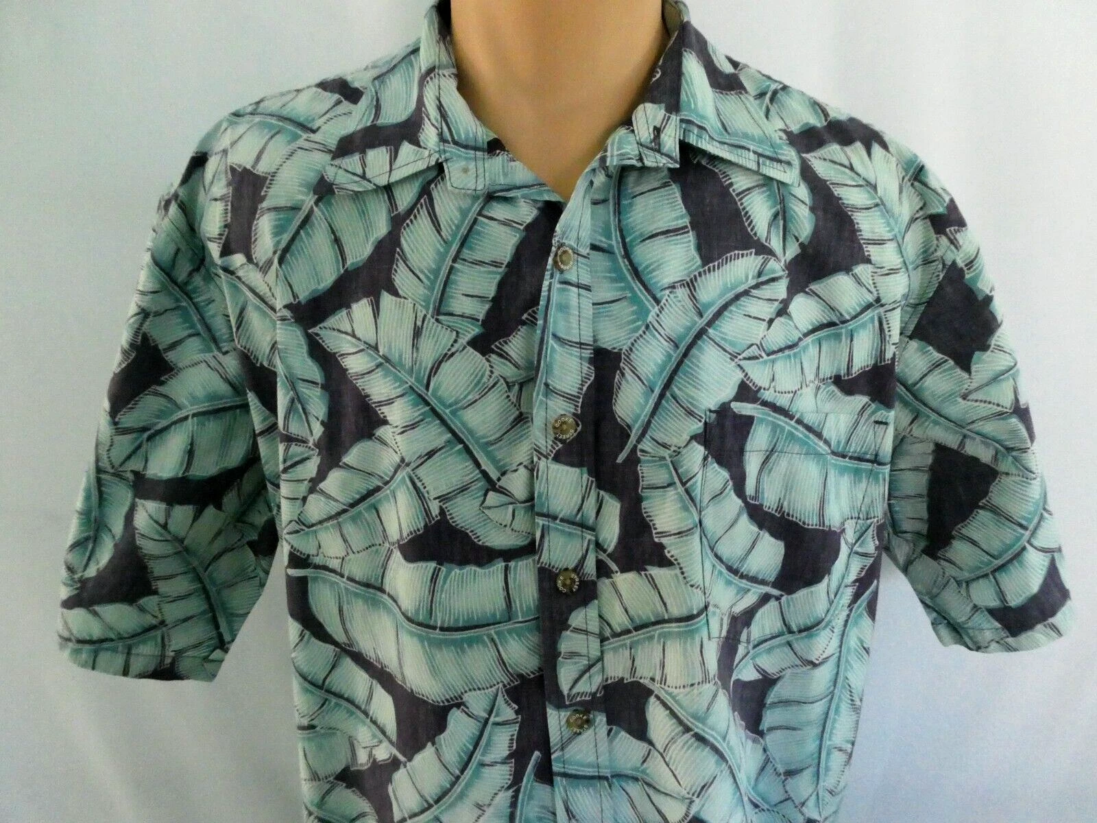 Cooke Street Men's L Short Sleeve Shirt Hawaiian Purple & Turquoise Tropical