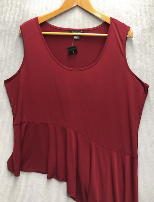 Ashley Stewart Top Size 26 Burgundy Red Sleeveless Asymmetric Hem NWD