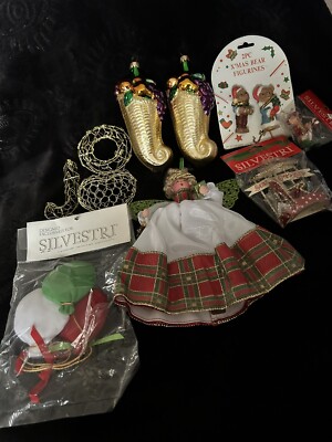 6'' Cornucopia Glass Christmas Ornament Fruit Basket & Other Silvestri Lot of 10
