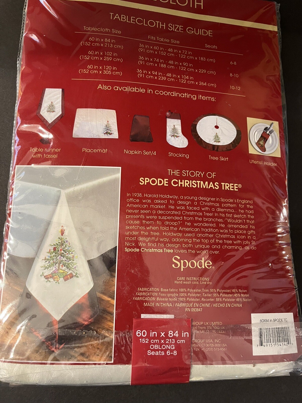 Spode Christmas Tree Tablecloth By Pimpernel Oblong 60 x 84 Seats 68
