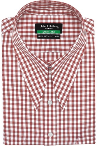 Classic Spear Point Dagger Collar Red Gingham Checks Size 16.5 Men's Shirt Sale - Picture 5 of 13