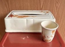 Vtg Royal Haeger 2 Piece Bathroom Set Tissue Cover Cup Ceramic Ivory Cream MCM