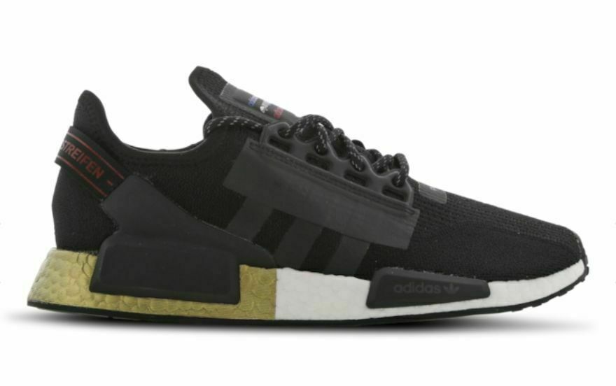 Original Mens Adidas NMD R1 Black Gold Trainers FY5327