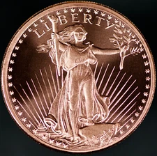 1 oz Saint Gaudens Liberty Design .999 Fine Copper Round BU Mint Fresh Condition