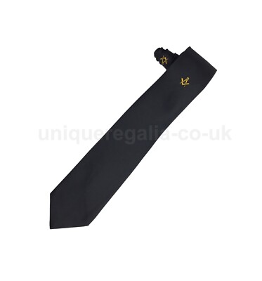 Freimaurer schwarze Krawatte mit goldbesticktem quadratischem Kompass Logo NT022