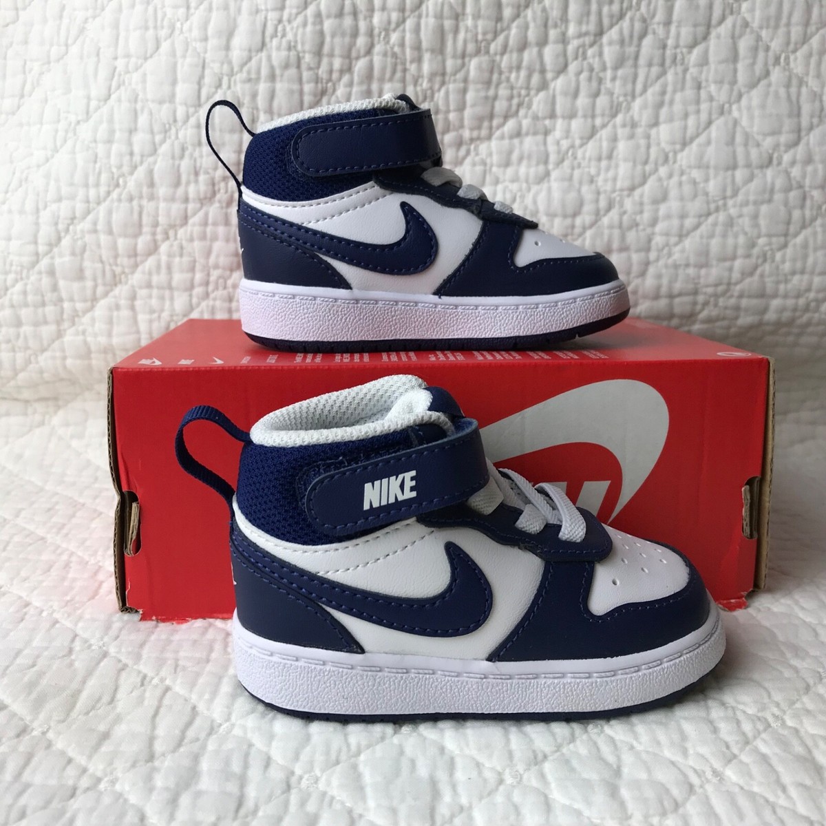 Nike キッズスニーカー US 2Y ネイビー/ホワイト　21cm モアテン Nike Court Borough Mid 2 (TDV) Toddler Kid's Shoes SZ 3C White