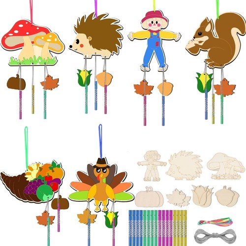 Windspiel Bastelset Kinder, 12 Stück Holz Klangspiel Basteln, Herbst Holz Bas...