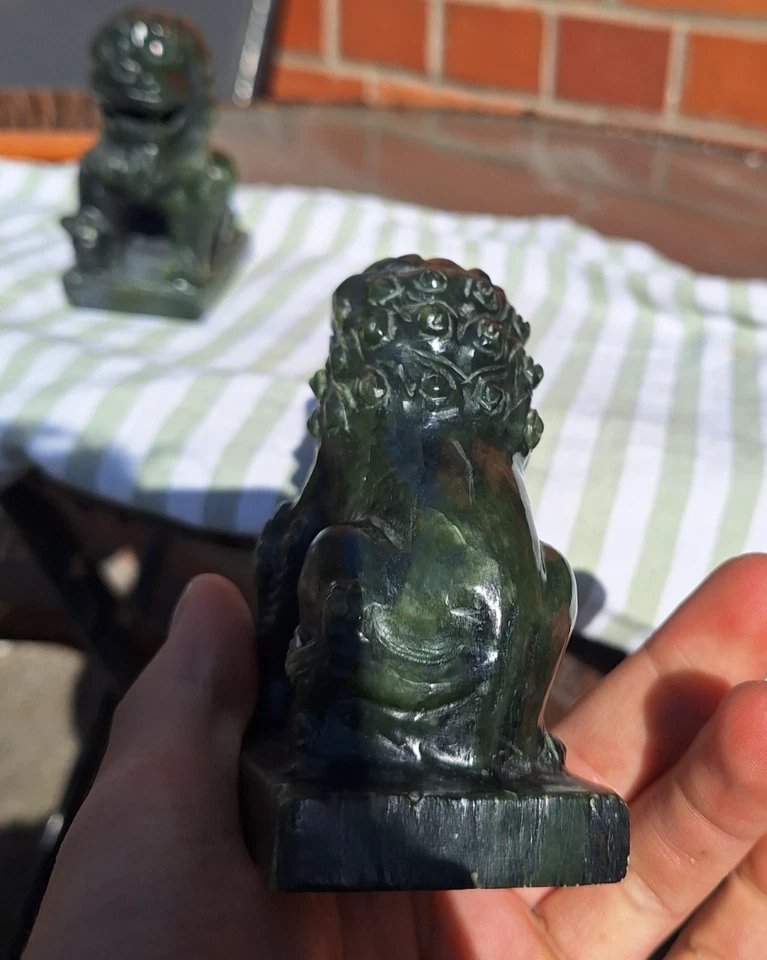 Hetian Jade Foo Dog Lion Dark Spinach Green Chinese 19th Century Carved Figure - Image 4 of 4