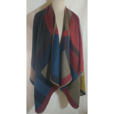 Womens Cape Multicolor Scarf Geometric Wrap Oversize Knit Winter Stitch Boho OS