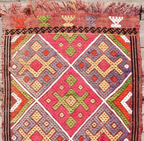 Tappeto Kilim Turco 17''x31'' Tessuto a Mano Sivas Mini Cicim Kilim 45x80cm Tappeto Sedia - Foto 4 di 7