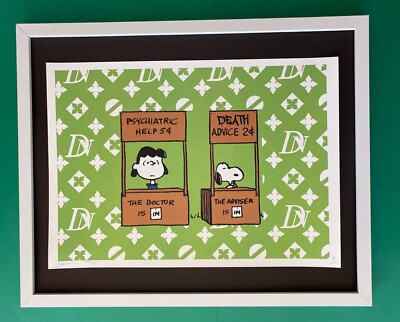 DEATH NYC Hand Signed LARGE Print Framed 16x20in COA SNOOPY PEANUTS MURAKAMI &