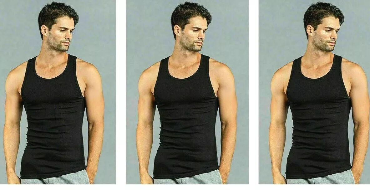 3 pk Mens Knocker Black Tank Top A-Shirt Wife Beater Undershirt S-M-L-XL-2X-3X