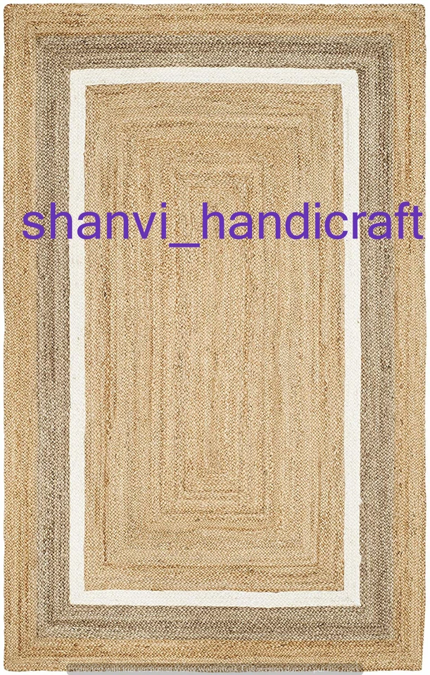 Natural Indian Braided Rectangle Area Rug Jute Yoga Floor Rug Carpet Home Decor - Image 2 of 3