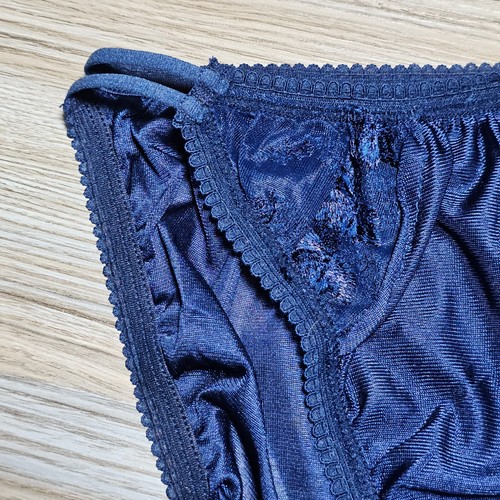 Vintage Silky Nylon Panty Navy Blue Bikini Sissy Lace Brief Sz. Small Hip 32-36" - Picture 2 of 21