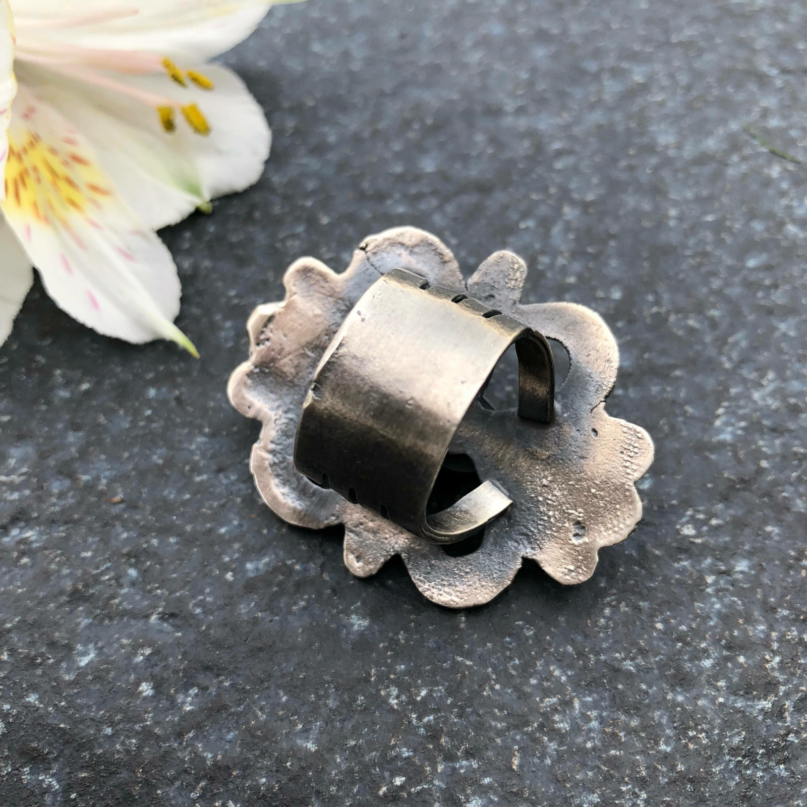 Cast Sterling Concho Turquoise Ring Cast Ring Mens Turquoise Ring